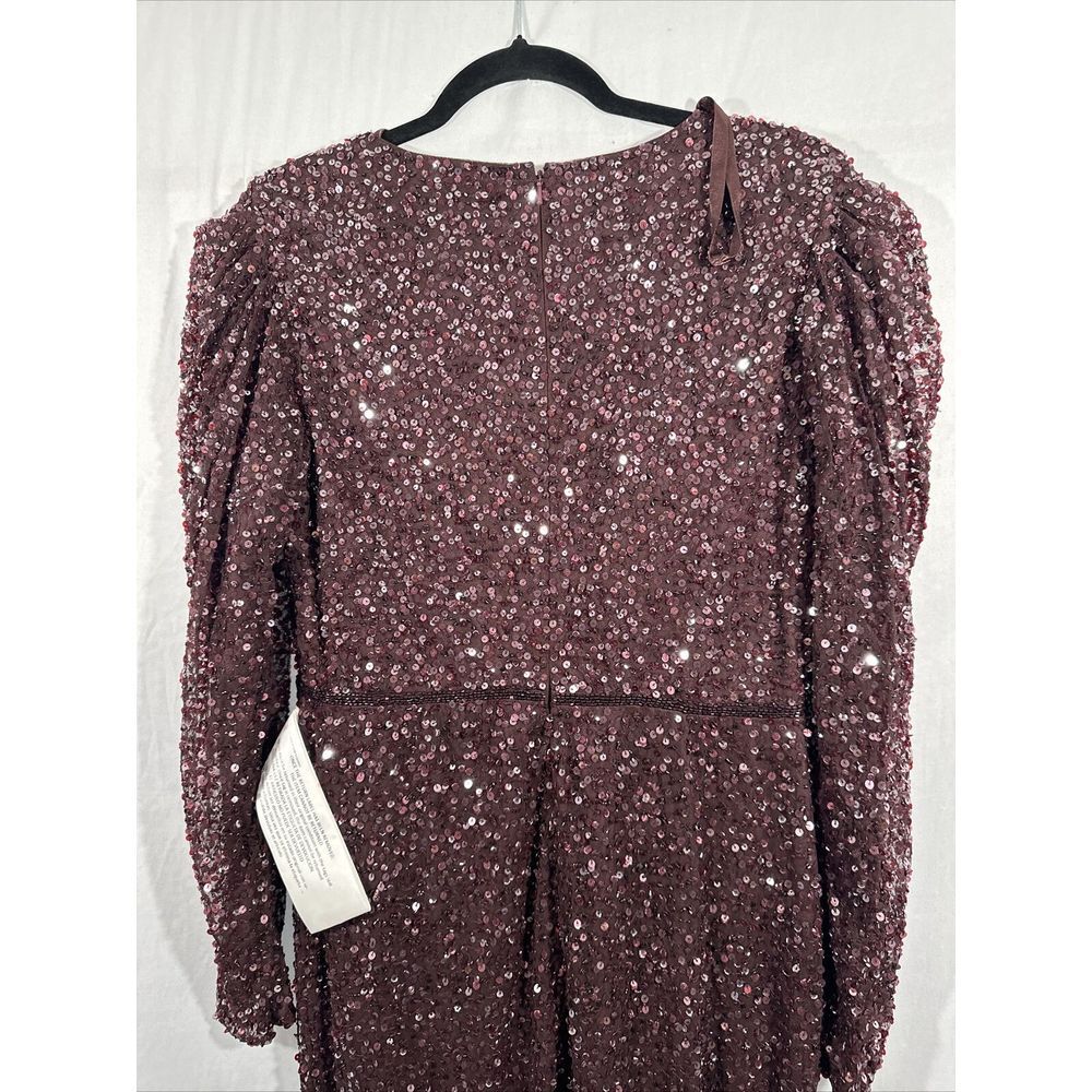 NWT Mac Duggal [ 10 ] V Neck Puff Shoulder Sequined Surplice Gown Mahogany J250‎ - Picture 14 of 15